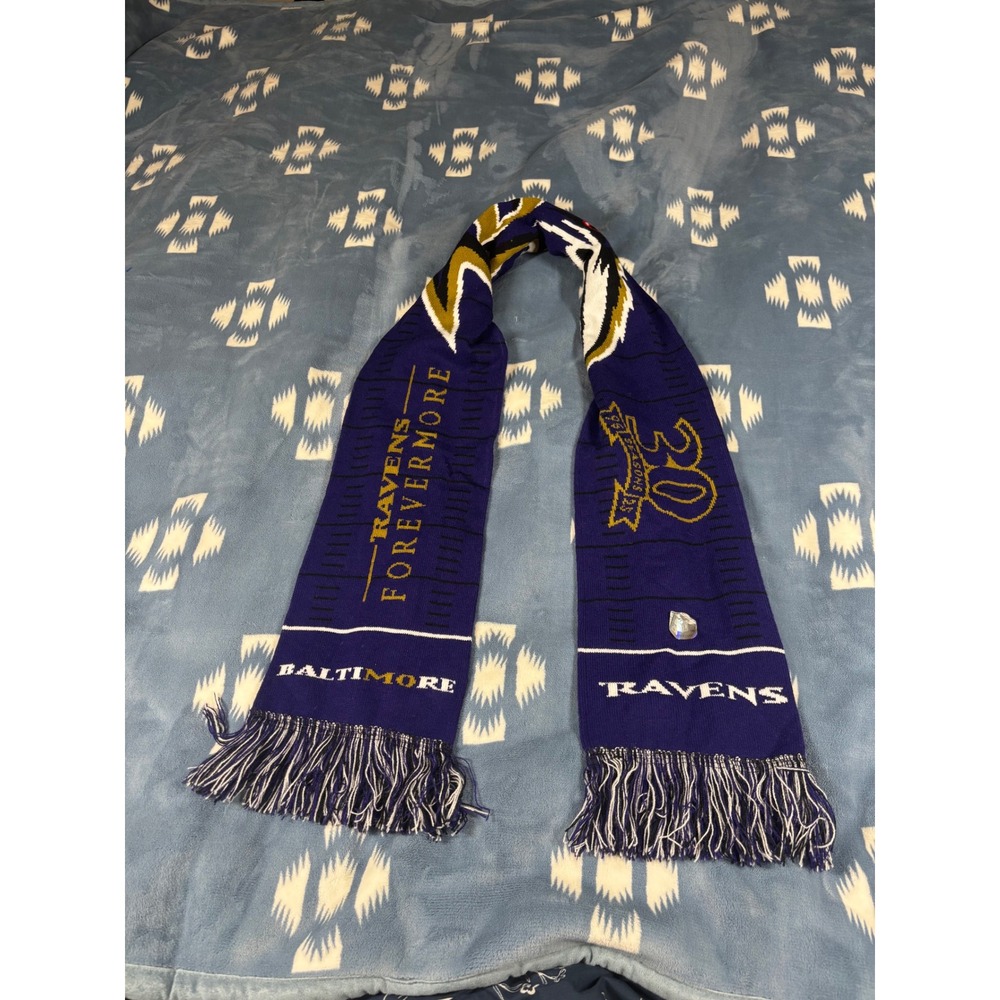 NFL Baltimore Ravens Forevermore 30 Seasons Knit Scarf Purple Black Gold Fringe